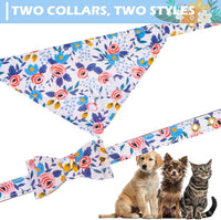 Dog Collar and Leash Set - Embroidery Floral Dog Bow Tie and Bandana Collar with Bell, Cute Flower - Flower Blue / Small - image 3