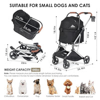 T3 Pro 3-in-1 Small Pet Stroller for Dog & Cats, 4 Wheels with Detachable Carrier with Pad, Canopy and Cup Holder (Black)