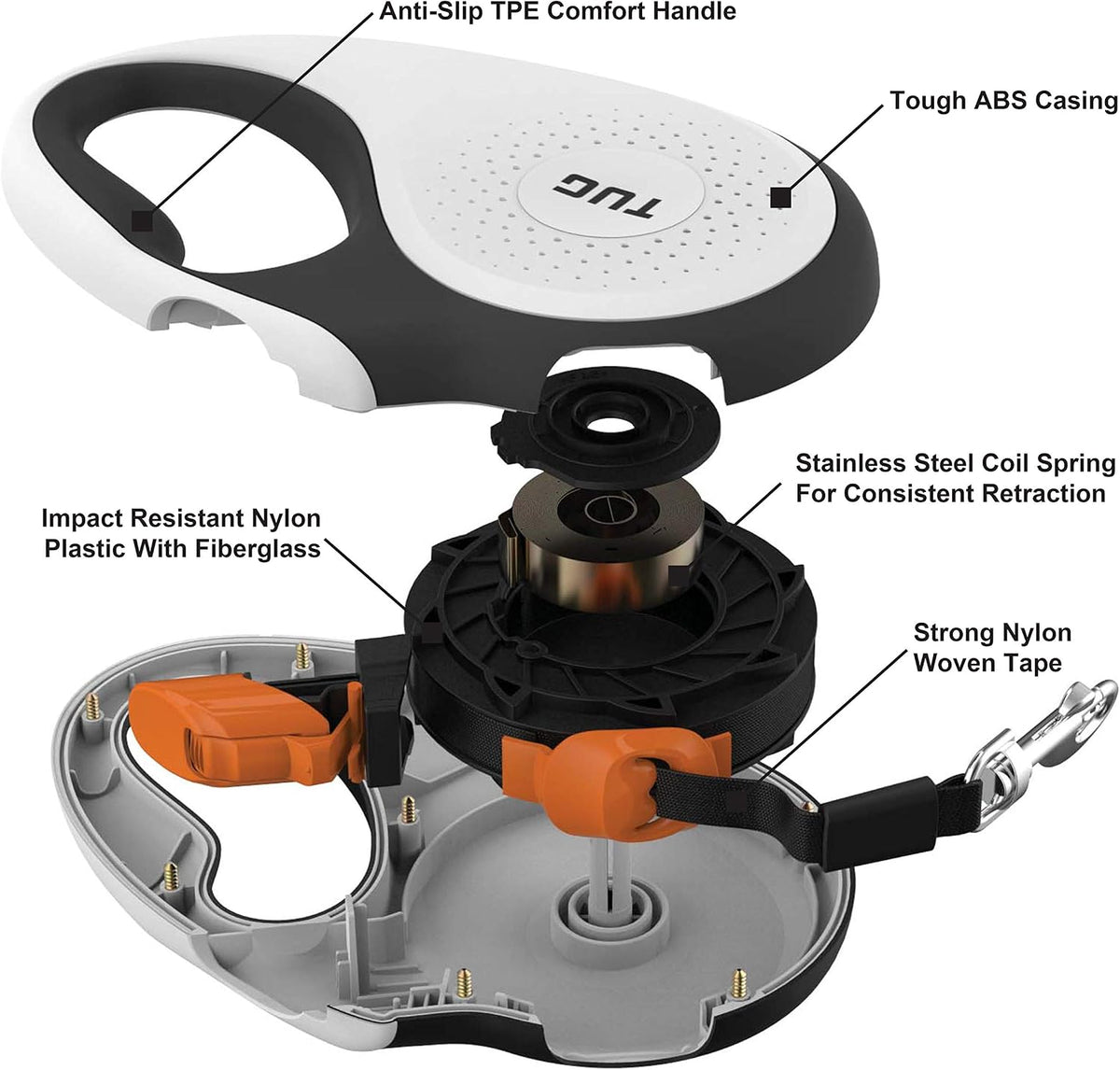 TUG Original Retractable Dog Leash - White/Orange / Medium - image 3