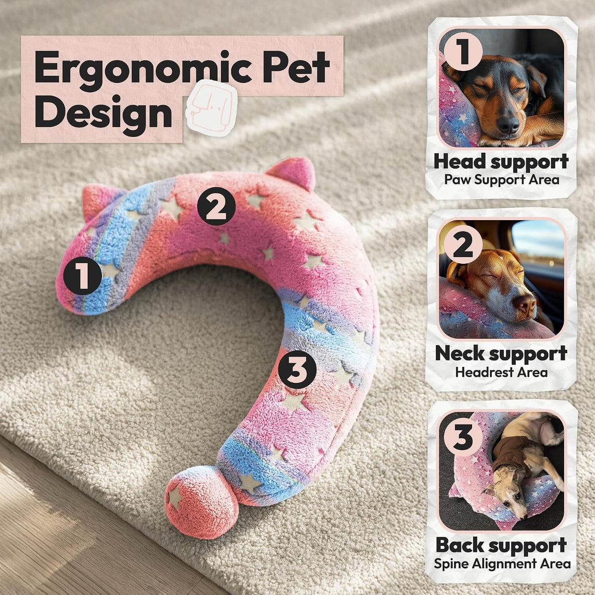 Dog Calming Pillow, Glow in The Dark Dog Put Head on - Large / Pink - image 2