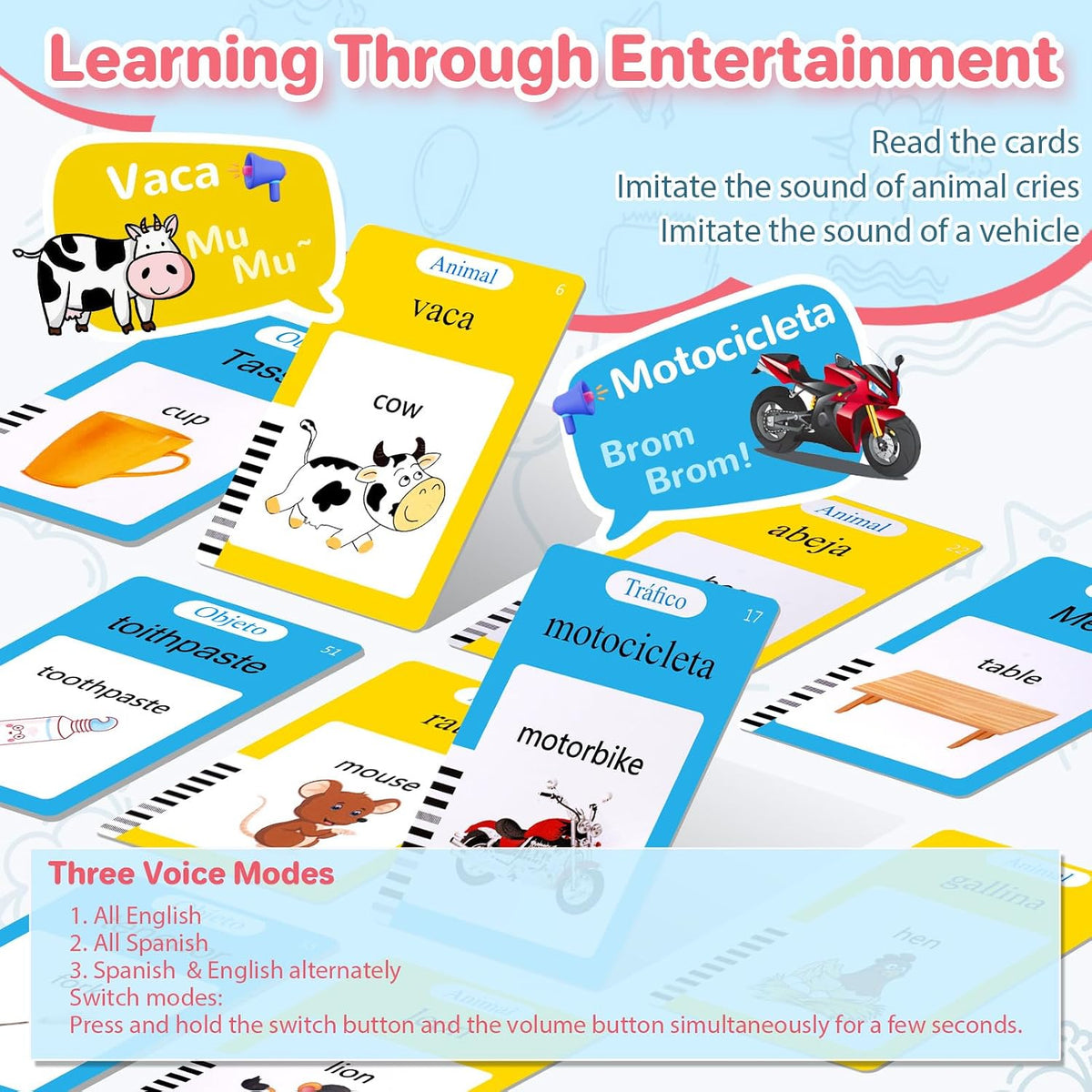 Spanish & English Talking Flash Cards for Toddler - Blue / Spanish & English (224 Words) - image 2