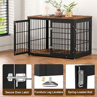 42 Inch Heavy Duty Dog Crate Furniture for Large and Medium Dogs, Decorative Pet House End Table, Wooden Cage Kennel Furniture Indoor, Rustic Brown