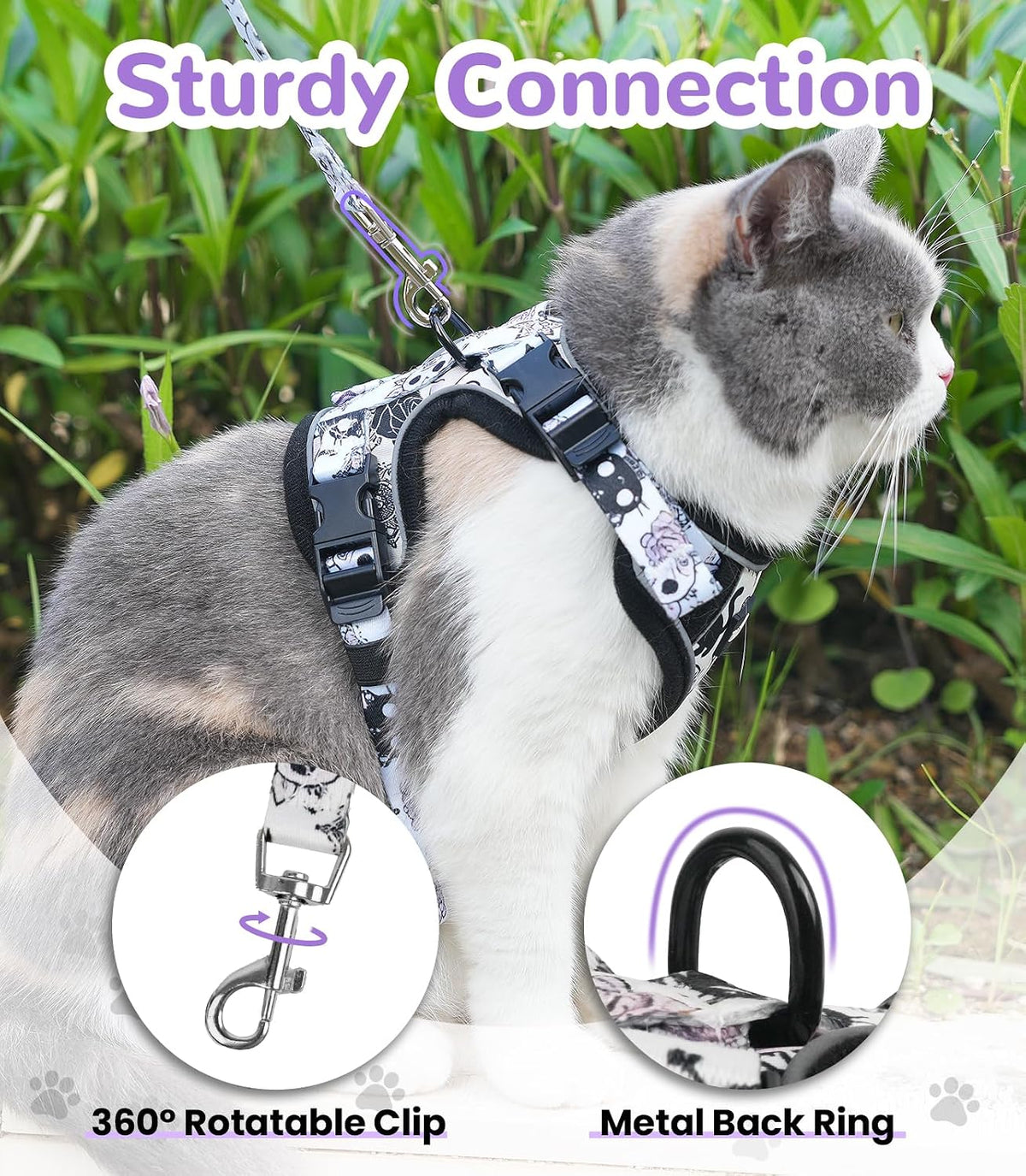 Cat Harness and Leash Set, Escape Proof Kitten Harness, Black - H604 Pro Moonlight Meow / Medium (13-18lb) - image 4