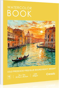 Watercolor Paper Pad, 5.5"x8.5”, Spiral, Bound with Tear - Yellow / 9" x 12" Glue Bound