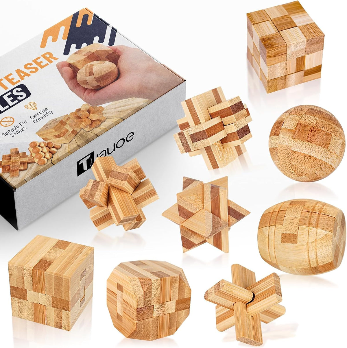Tuauoe wooden brain teaser puzzles, 12 natural wood Kongming locks - view 3