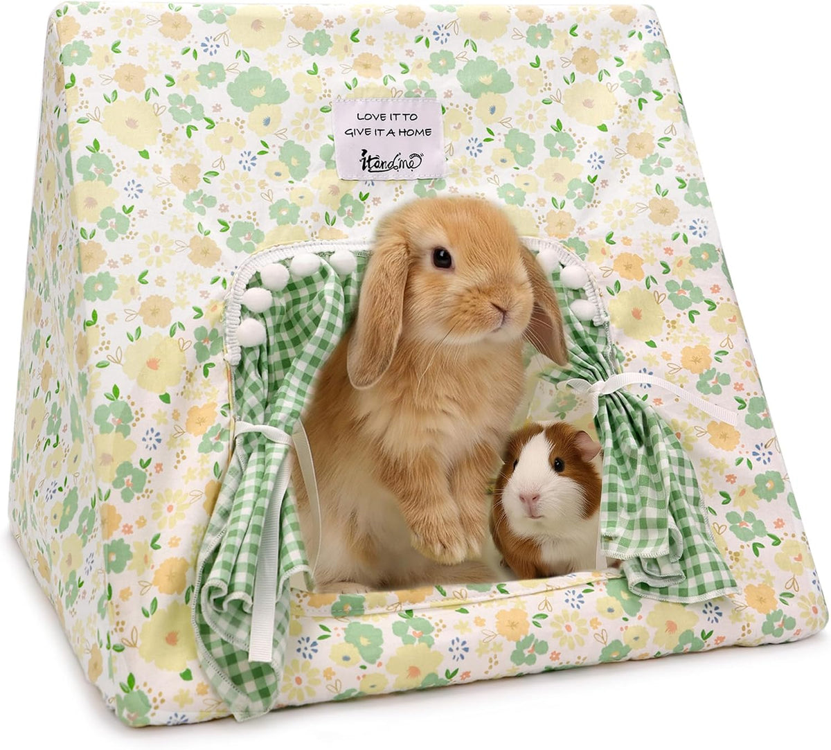 Jenvd Guinea Pig Hideout Large with Curtain - Flower / Large