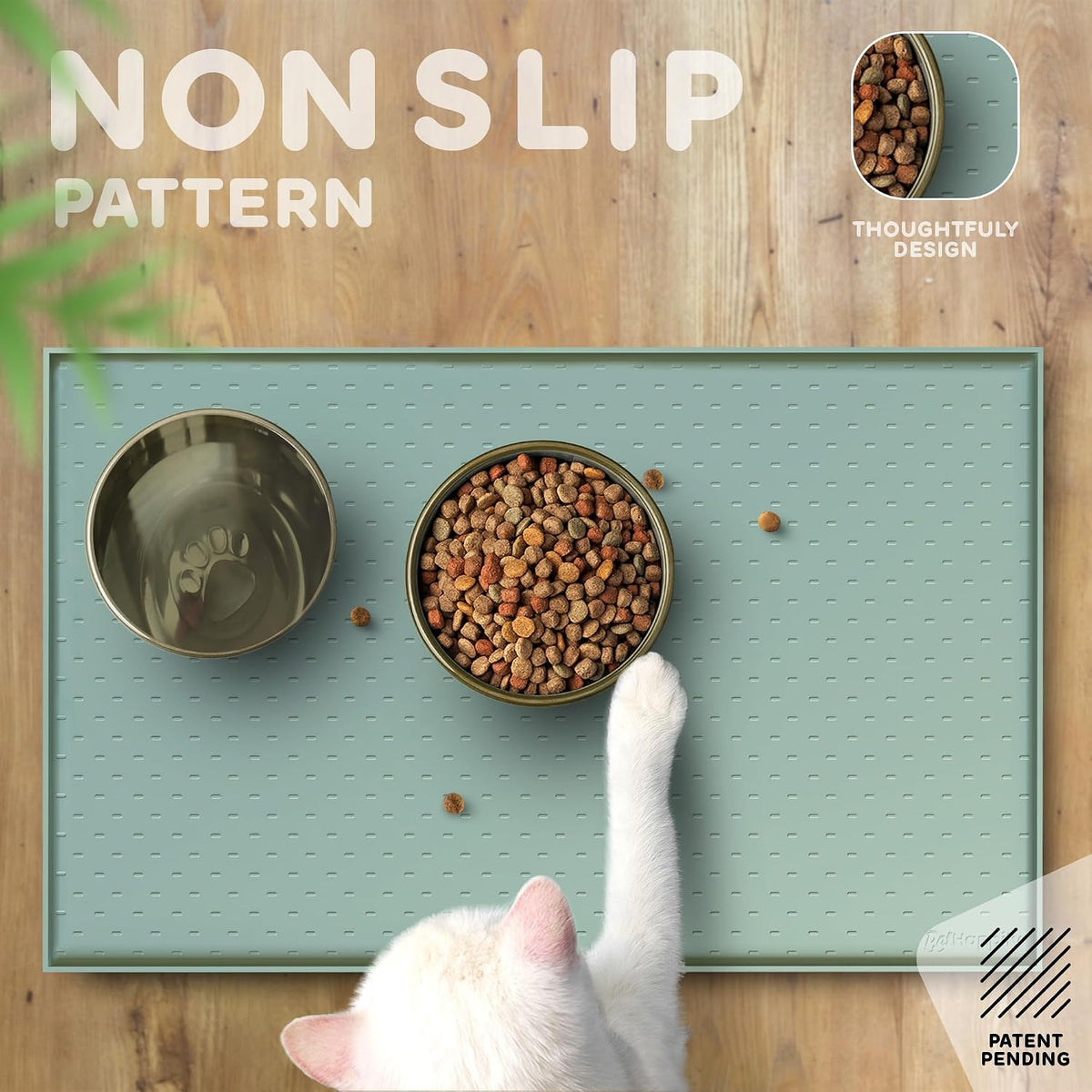 Dog Food Mat - Raised Edges Dogs Mat for Food and Water Prevent Spill, Waterproof Cat Food Mats - 24"L x 15"W / Pistachio - image 4