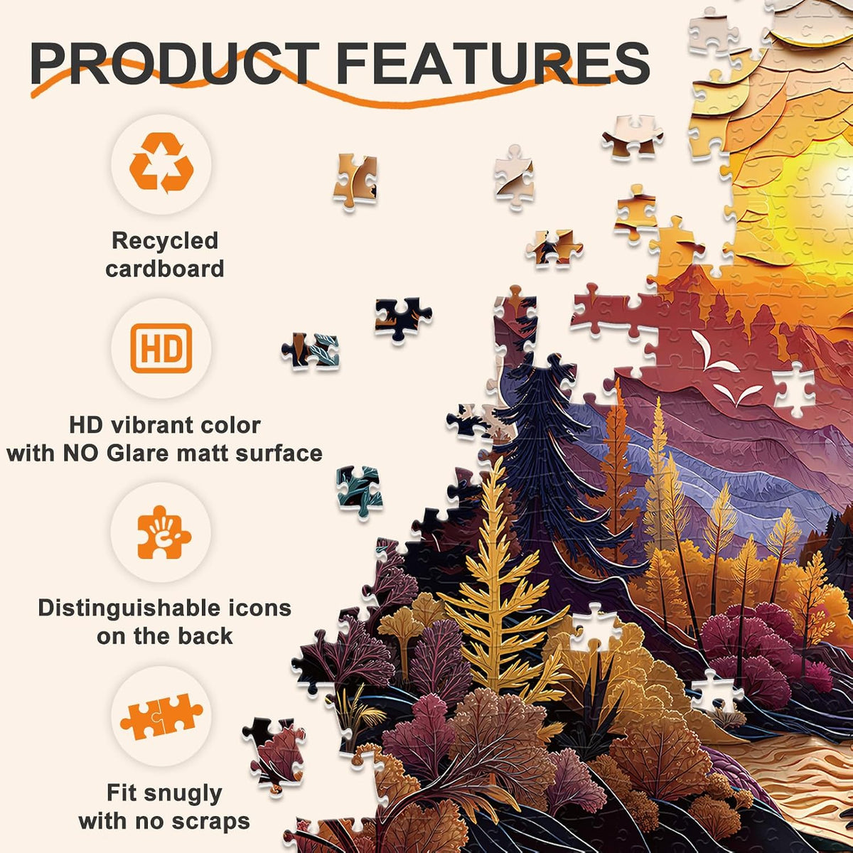 Masseruon 1000 piece round jigsaw puzzle with a sunset canyon image - view 13