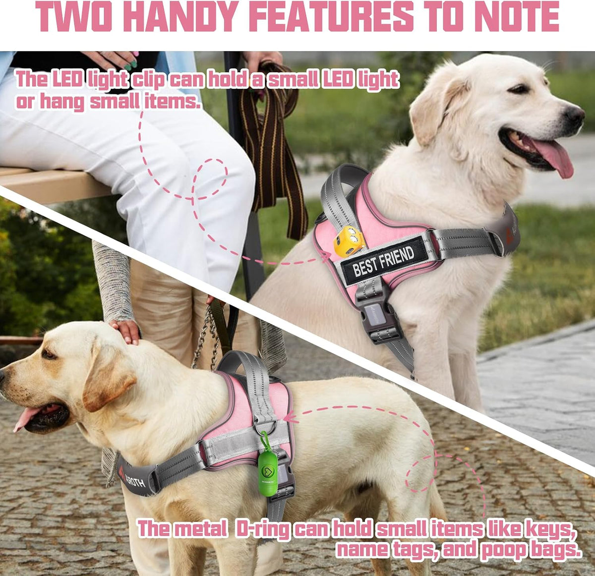 AUROTH Dog Harness for Large Dogs No Pull Tactical Harness and Leash - Pink / S(Neck:13.4"-19.7",Chest:20.5"-26") - image 3