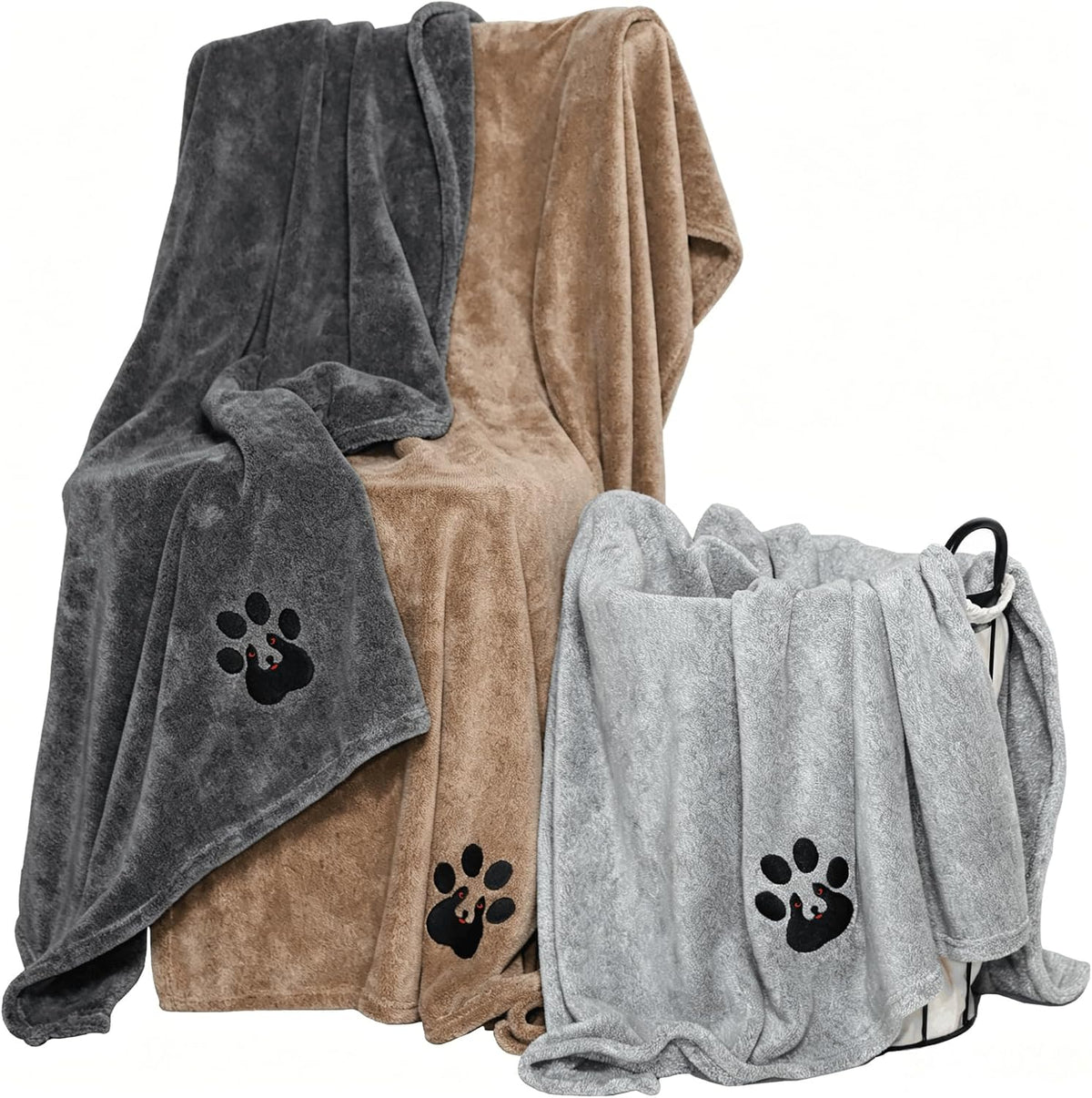 Dogvingpk Dog Towels for Drying Dogs 2 Pack - Grey and Black and Brown / XL-55" * 36"