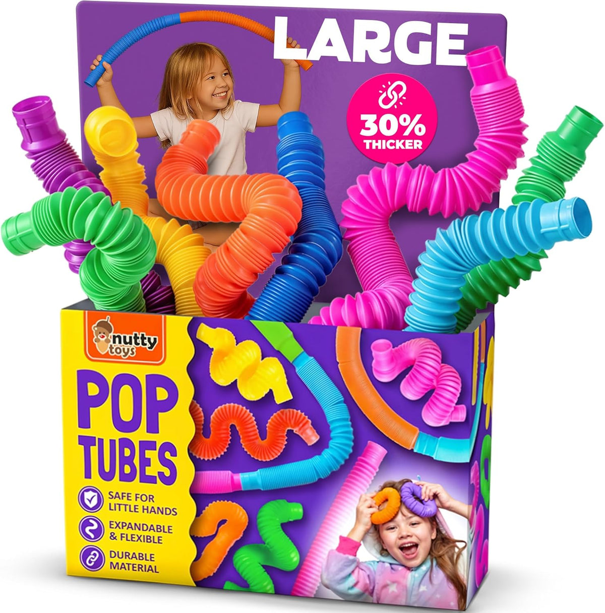 Nutty Toys Pop Tubes, Large 8-Pack Sensory Toys - Large / 8