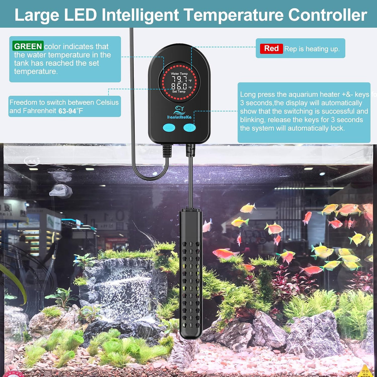 200W Aquarium Heater for 20-40 Gallon with Auto Shut-Off When Leaving - Black / 200W - image 3