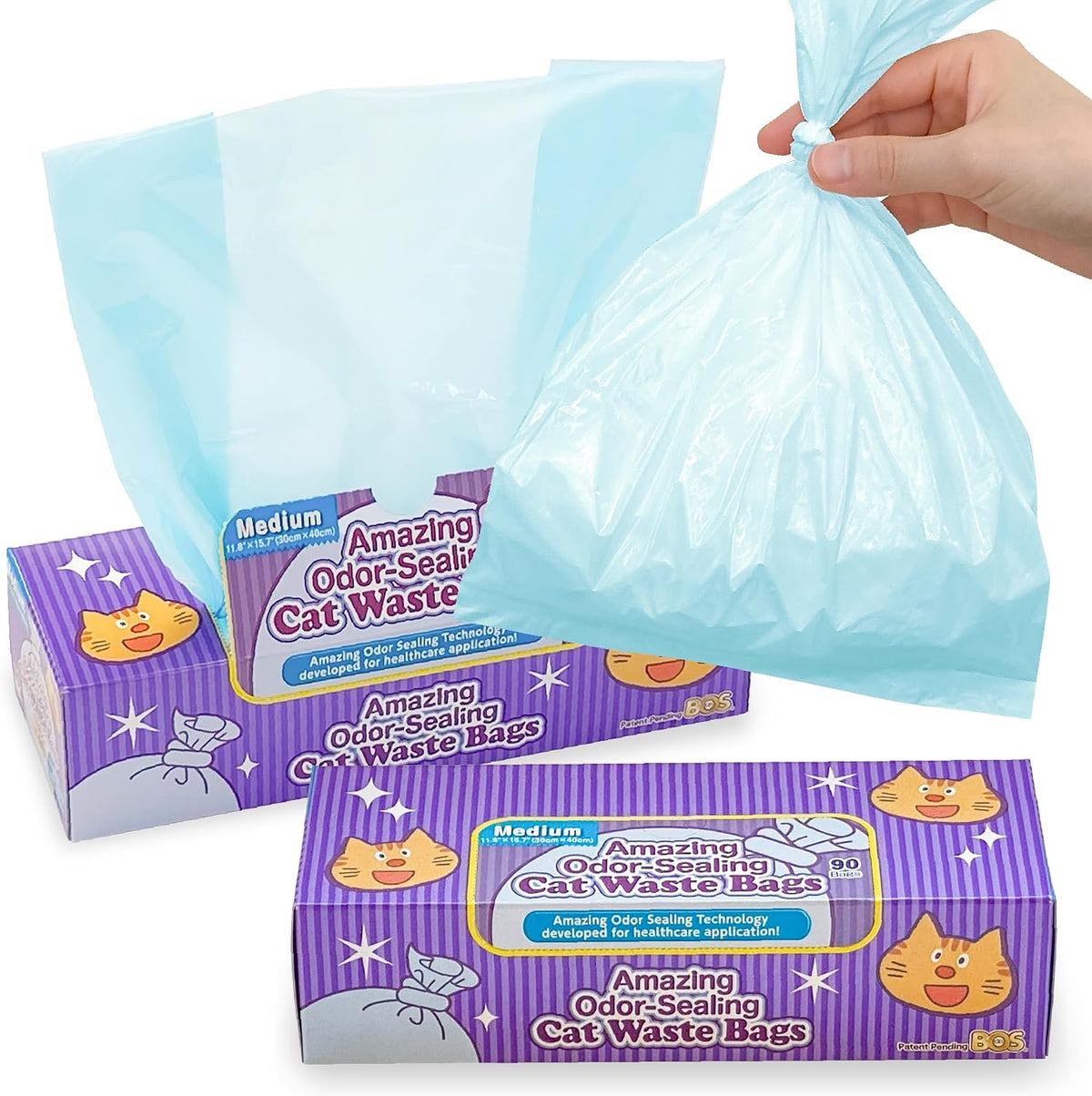 BOS Amazing Odor Sealing Cat Waste Disposal Bags - 90 Count (Pack of 2)