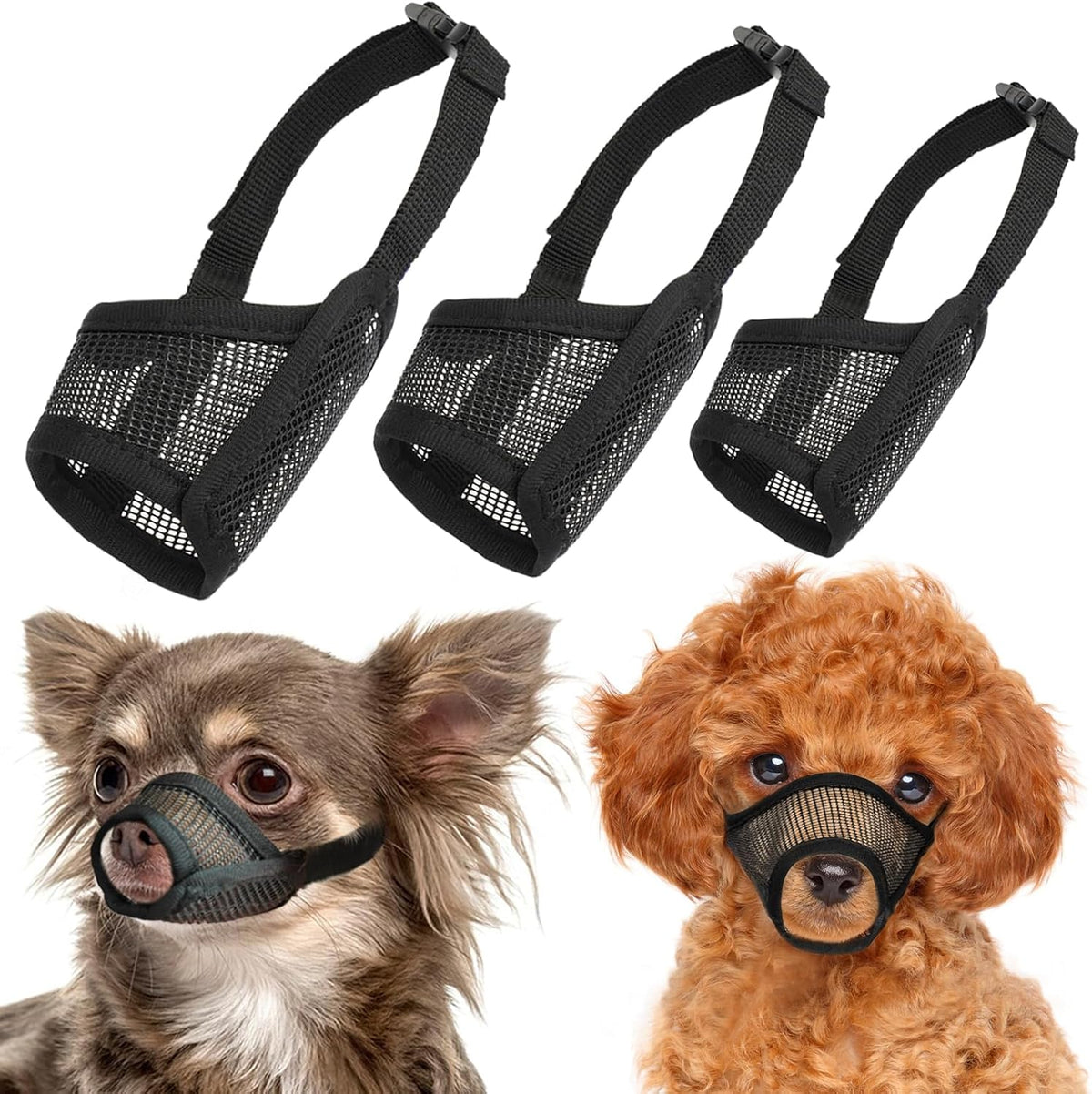 Mesh Dog Muzzle Suits for Small Medium Large Dogs Dog Muzzle Set – Essentials for Dogs - Black / Small 3 PCS(XXS-S)
