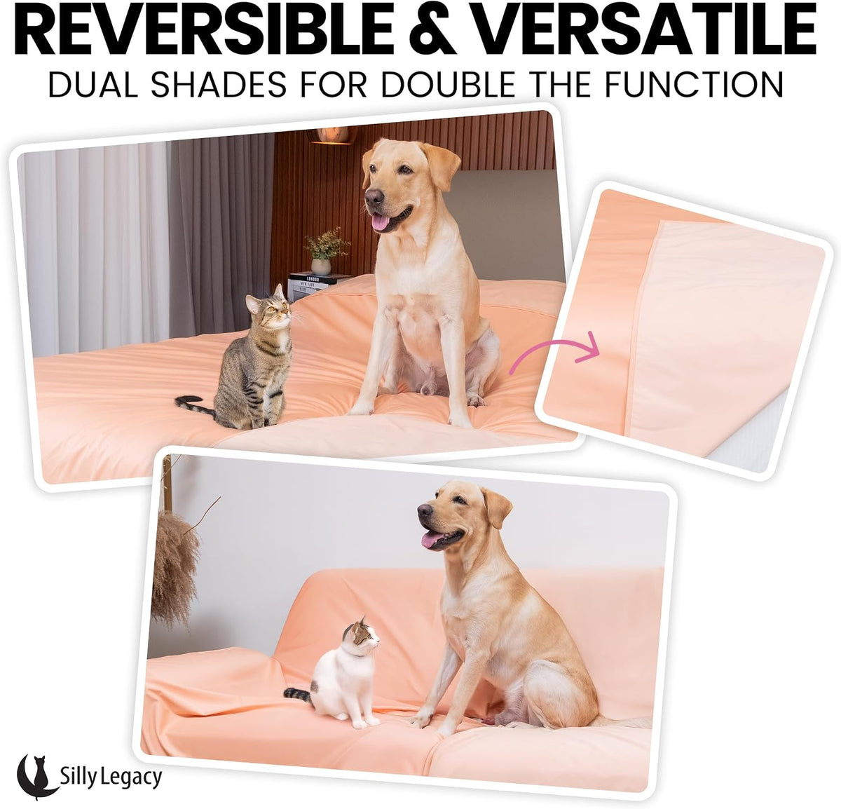 Thin Reversible Waterproof Protective Bed Cover, for Pets - King 96 x 100 inch / Peach - image 2