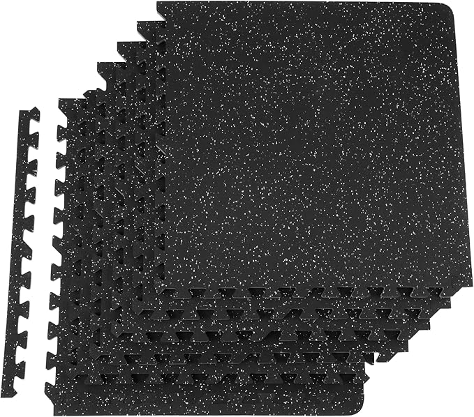 VEVOR 6PCS 0.56 inch Thick Gym Floor Mats, 25" x 25" EVA Foam & Rubber Top Interlocking Workout Floor Mats with 24 sq.ft Coverage, Waterproof Exercise Puzzle Flooring for Gym, Home, Garage, Basement