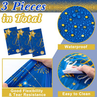 Tudomro 3 Pcs Plastic Happy Birthday Party Tablecloths - Blue Gold / 3 - image 4