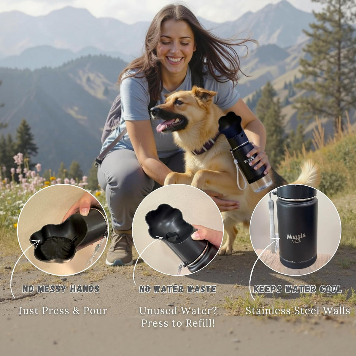 Stainless Steel Dog Travel Water Bottle - Black - image 2