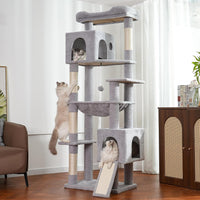 Cat Tree 32” Small Cat Tower with Large Hammock 16”& Self Groomer – Essentials for Cats - XXL-70" / Gray