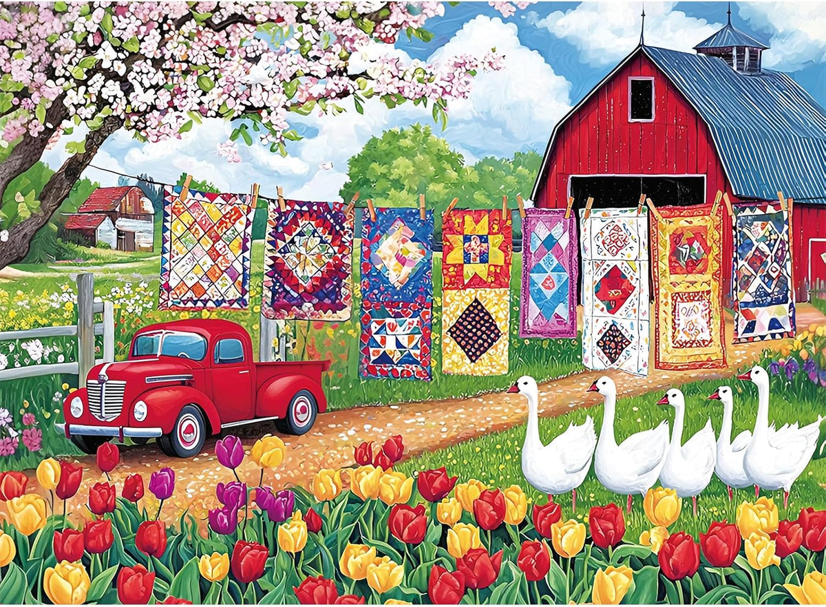 EIYRURU 300 piece jigsaw puzzle of a cottage garden with swans and bridge - view 5