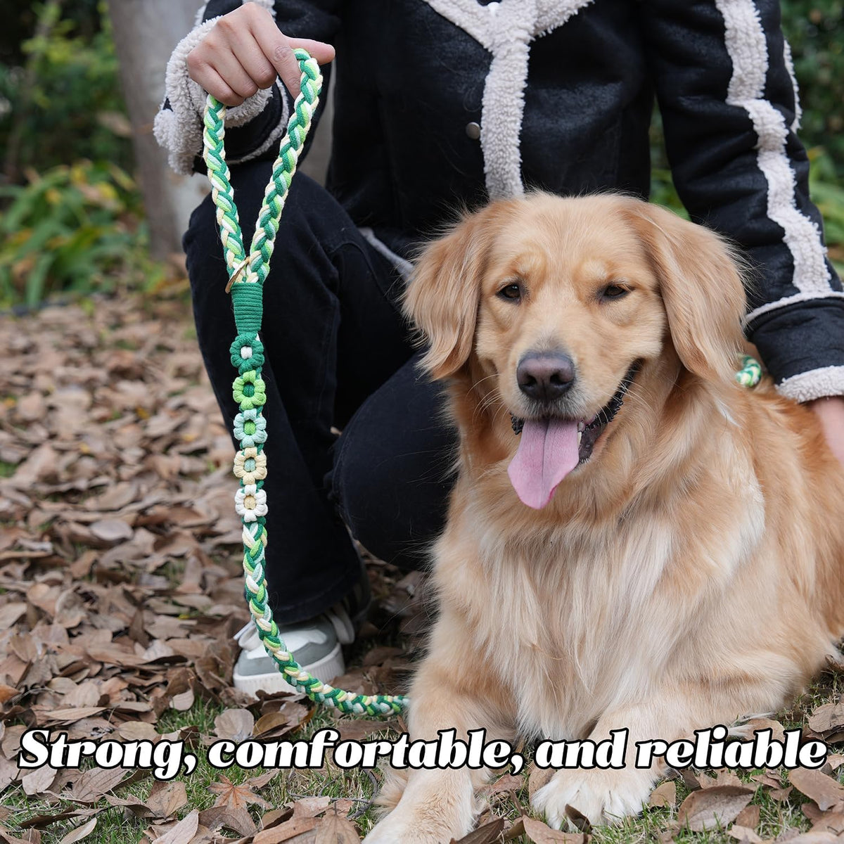 5FT Braided Cotton Rope Leash for Small, Medium and Large Dogs - Mint Meadow - image 4