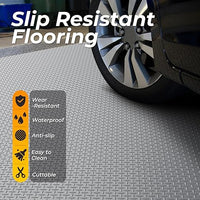 7.8 x 22 FT Garage Floor Mat, 2.8mm Thickness Diamond Plate Vinyl Garage Flooring Roll for Under Car, Large Size 172 SQFT for Large SUVs, MPV, Pickup Truck, RV, Light Grey