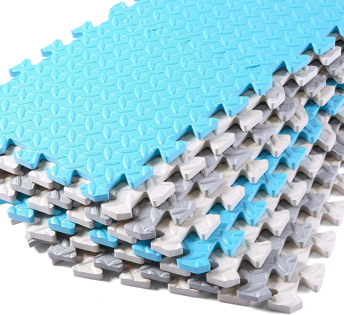 16 Tiles Foam Play Mat, Soft & Safe EVA Foam Mats for Floor - White/Gray/Lightblue - image 4