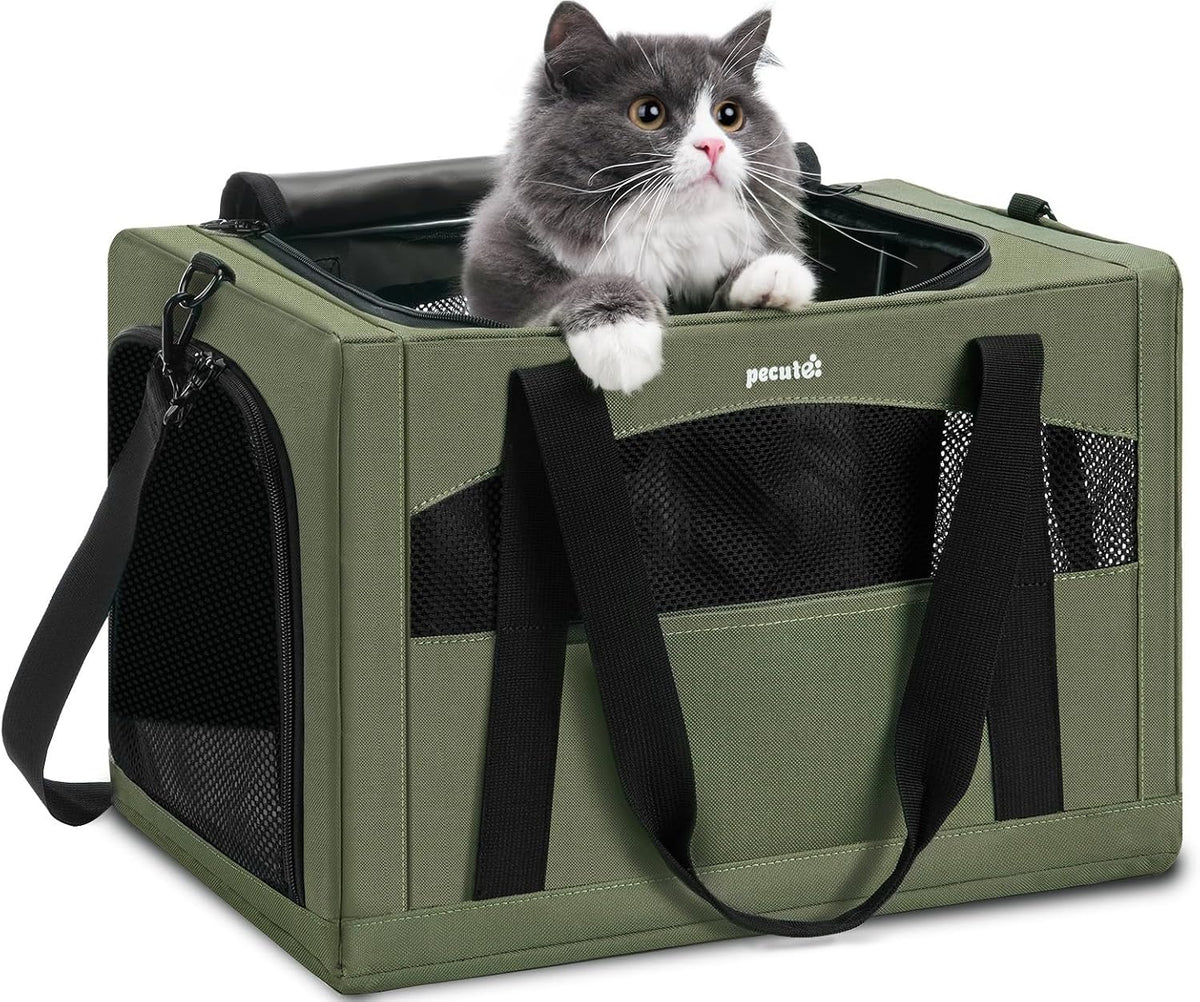 Pecute Cat Carrier Stable, Pet Carrier with Privacy Partition - Green Regular / 16.9"L x 11.0"W x 11.0"H