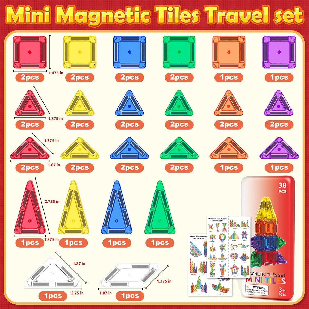 Magnetic Tiles Mini Travel Toddler Set - Color-16 - image 3