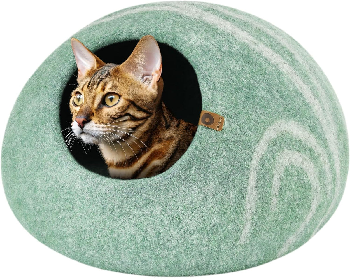 Cat Cave, New Zealand Wool Bed for Indoor Cats - Pistachio / Large