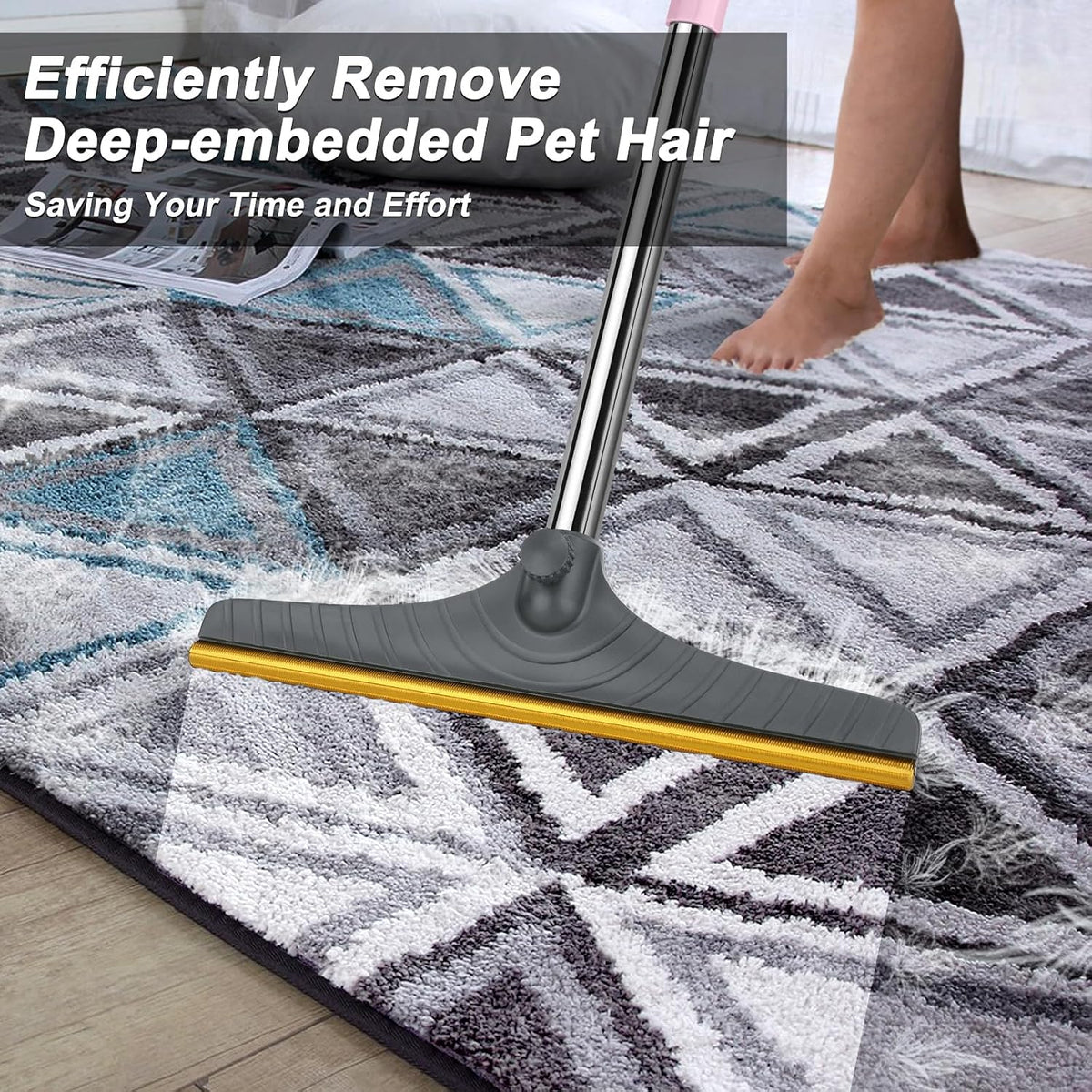 Carpet Rake for Pet Hair Removal, Reusable Carpet Scraper Broom – Essentials for Dogs - Gray - image 4