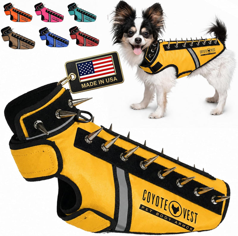 CoyoteVest SpikeVest Dog Harness, Made in the USA, XS-Yellow – Essentials for Dogs - Yellow / X-Small