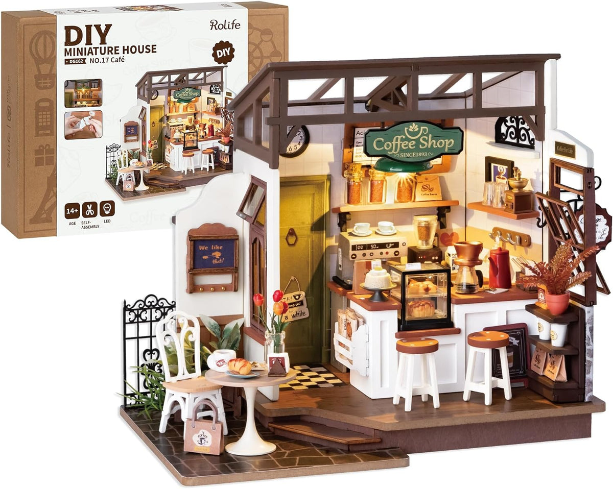 Rolife Coffee Shop DIY miniature house kit with LED lights and tiny cafe details - view 3