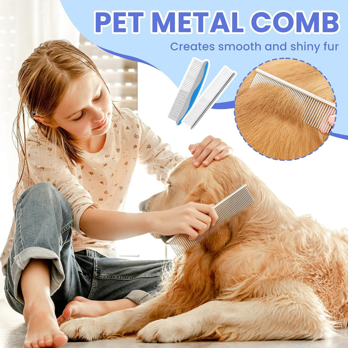 Self Cleaning Shedding Brush, Cats, and Puppies - Blue-Grey - image 3