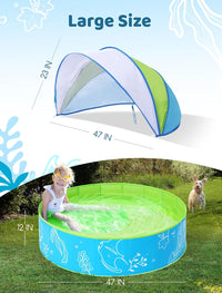 Hikiddy Foldable Kiddie Pool with Canopy: Baby Infant Toddler Kids - Blue-green / 47in - image 4