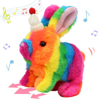 Hopearl Walking Gray Tabby Cat Interactive Electronic Pet Plush Kitty - Hat Bunny-Rainbow