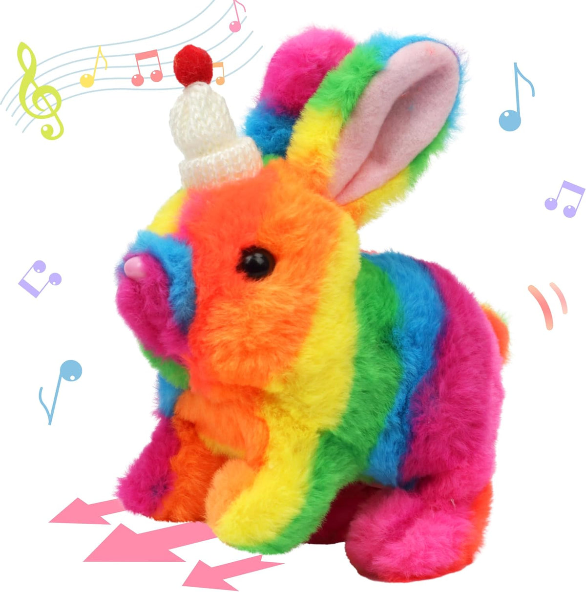 Hopearl Walking Gray Tabby Cat Interactive Electronic Pet Plush Kitty - Hat Bunny-Rainbow