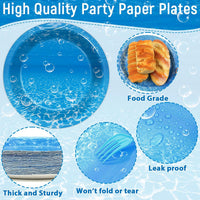 CHUNNIN 200 PCS Gone Fishing Party Plates Napkins Fishing Tableware - Coastal - image 3