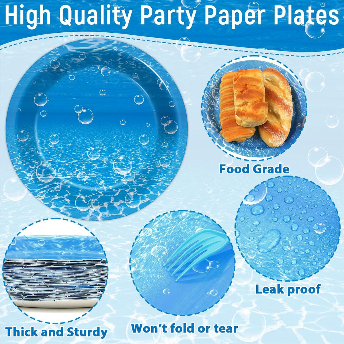 CHUNNIN 200 PCS Gone Fishing Party Plates Napkins Fishing Tableware - Coastal - image 3