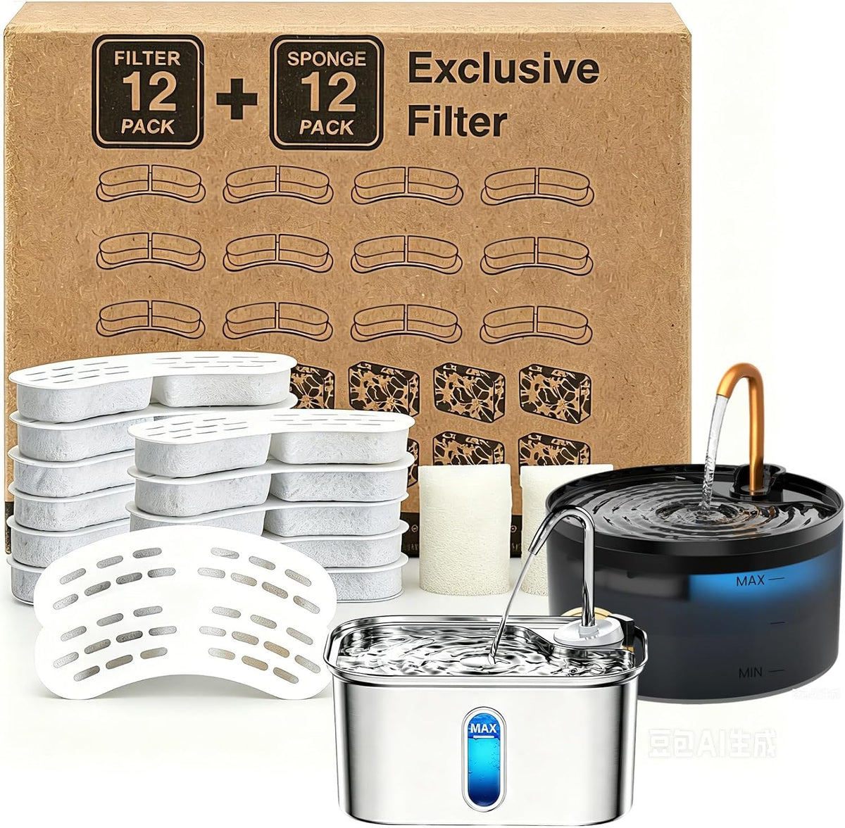 Cat Fountain Filter Replacement, for Item Model Number:S003 - 12 Filters+ 12 Sponges