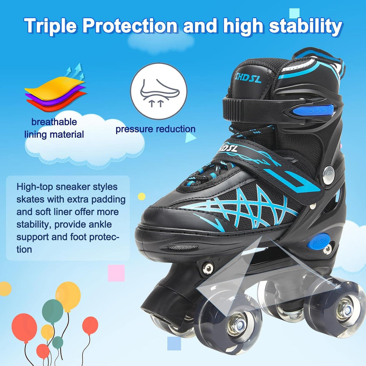 SHDSL pink rainbow light up adjustable roller skates for girls - view 15