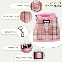 Plaid Breathable Rabbit Harness and Leash Set Escape Proof - Pink / M - image 4