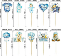 Gyufise 36Pcs Baby Shower Bear Cupcake Toppers Moon Baby Bear Baby - Deep Blue - image 2
