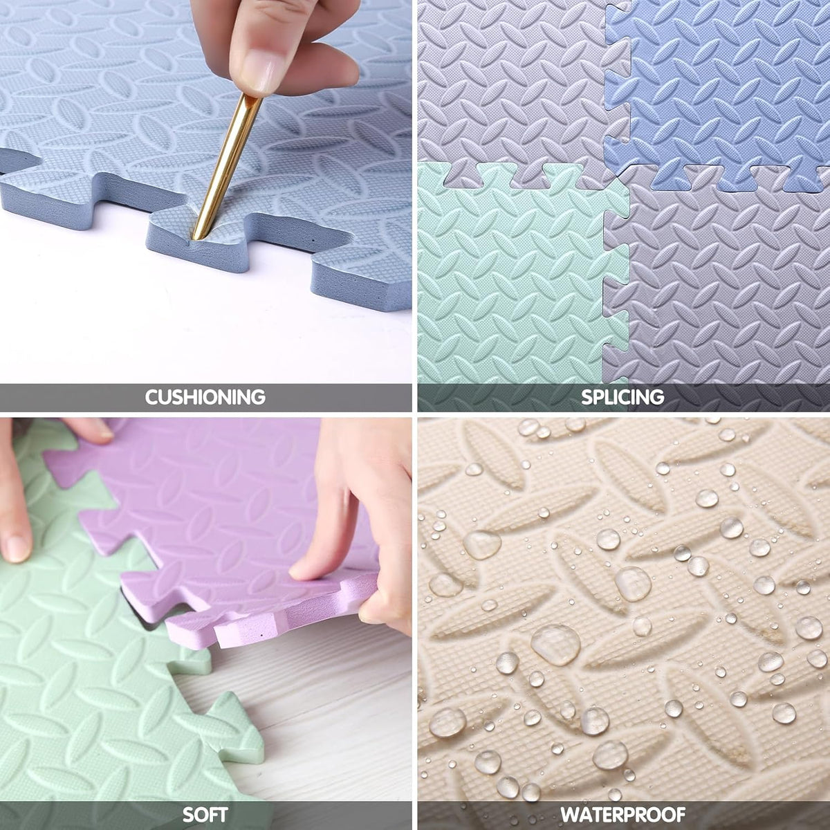 16 Tiles Foam Play Mat, Soft & Safe EVA Foam Mats for Floor - Gray/Bean Green/Gray Blue - image 3