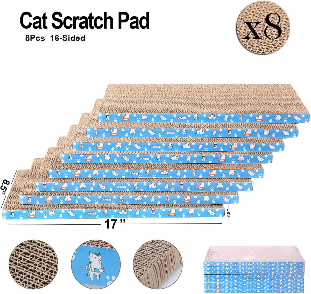 8 Packs in 1 Cat Scratch Pad, Cat Scratcher Cardboard - image 3