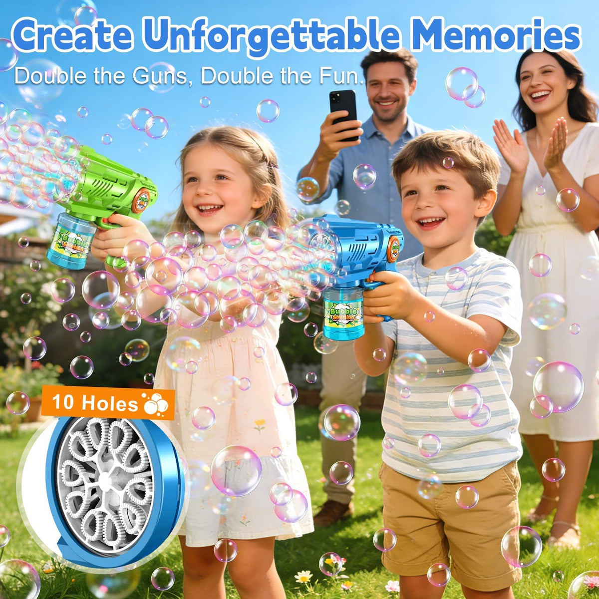 Zerhunt bubble gun for kids 2 pack, blue and red, with bubble solution bottles - view 4