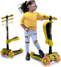 Hurtle 3-Wheeled Scooter for Kids, Wheel LED Lights - Yellow