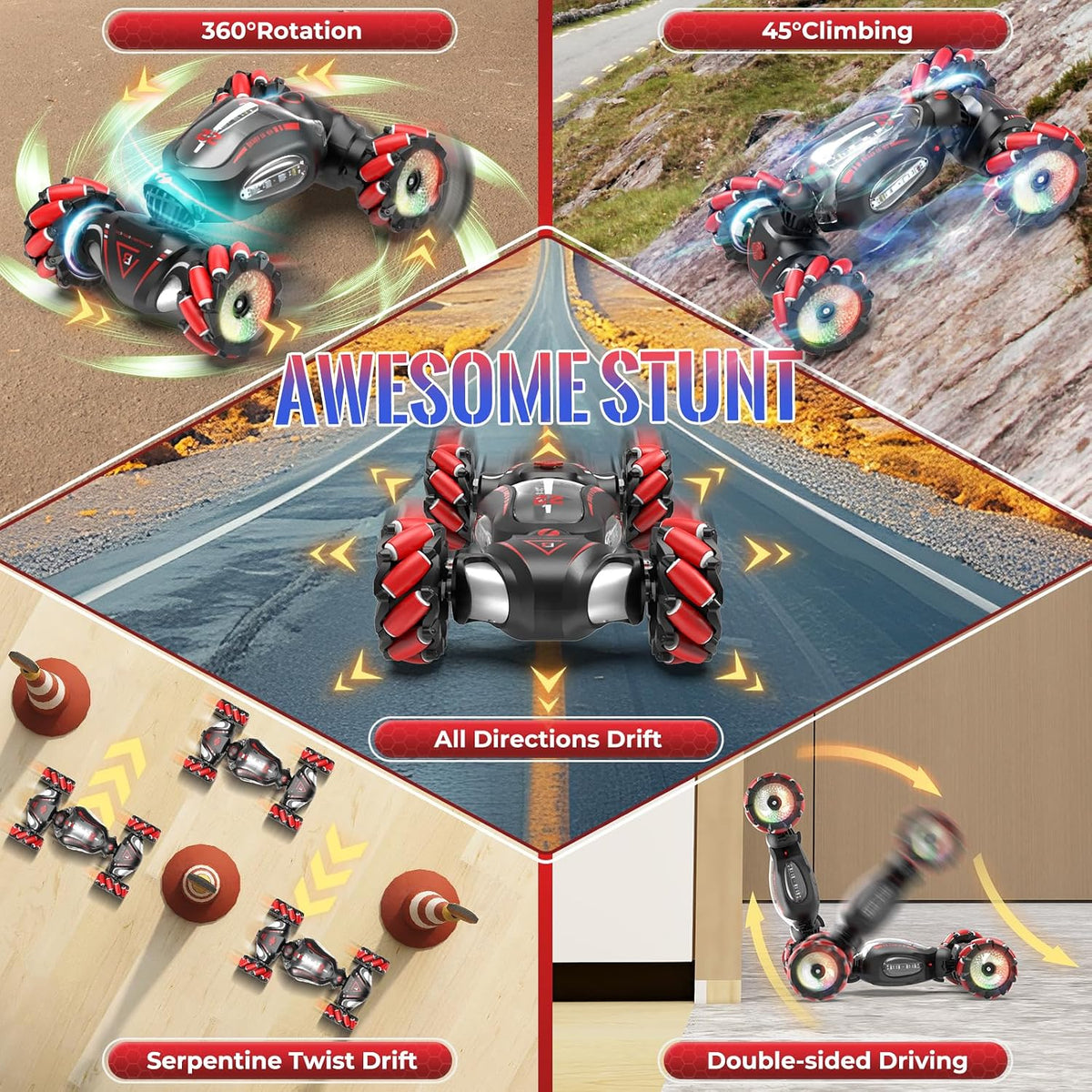 Fosgoit Gesture Sensing RC Stunt Car - Black Red - image 4