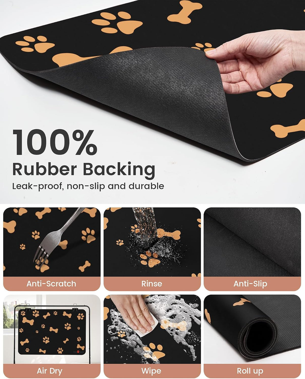 PEISAINOX Cat Dog Food Mat - Black / 16"x24" - image 4