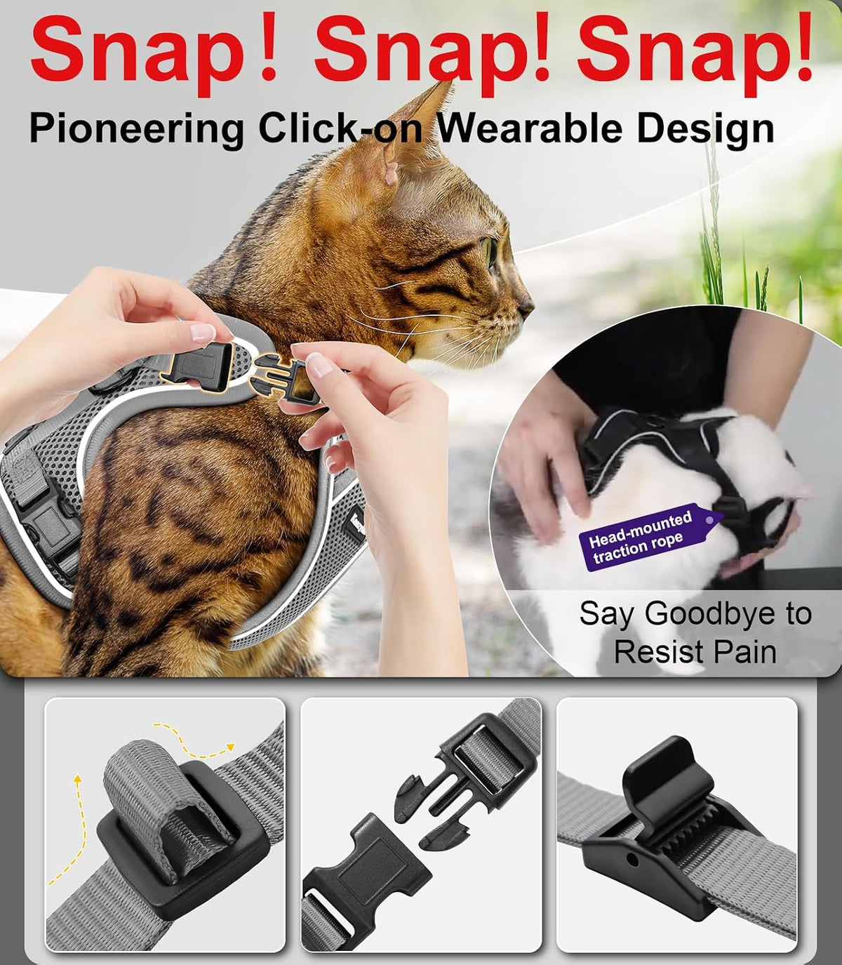 Cat Harness and Leash for Walking Escape Proof Soft Adjustable Cat - Grey / S (7-12lb) - image 4